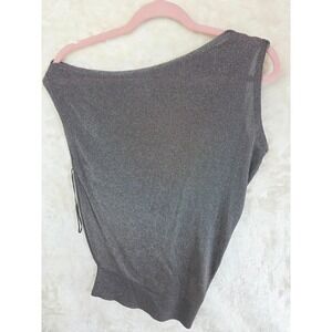 Reiss Brigette Gunmetal Metallic One Shoulder Knit Top Grey XS AO 55.6.164.40